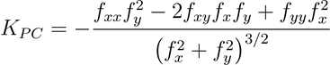 Plan (projected contour) curvature equation Plan (projected contour) curvature equation